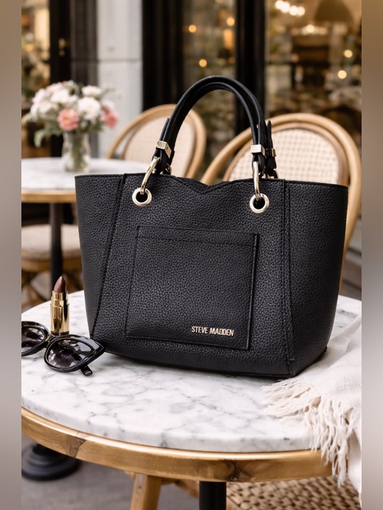 Steve Madden Handbags - Steve Madden Black Pebbled Tote Bag NWOT Structured Silver Hardware